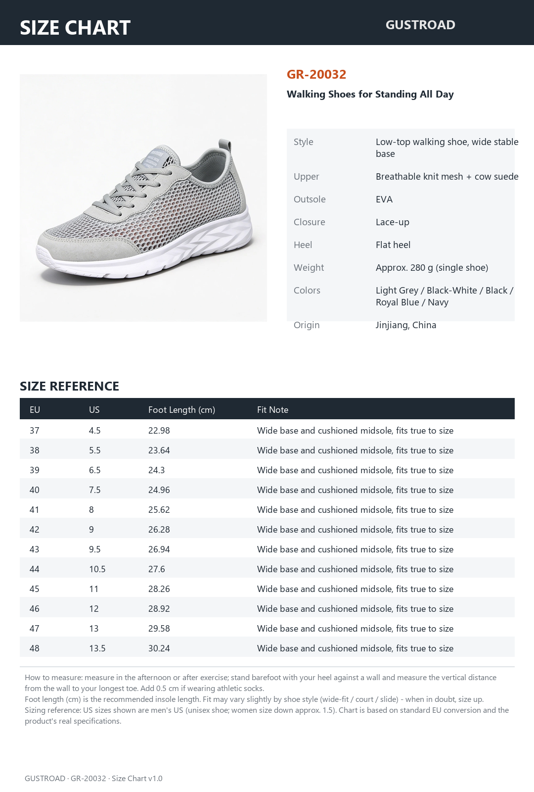 GR-20032 Walking Shoes for Standing All Day - Cushioned Wide-Base Breathable Knit, EU 37-48 photo 13