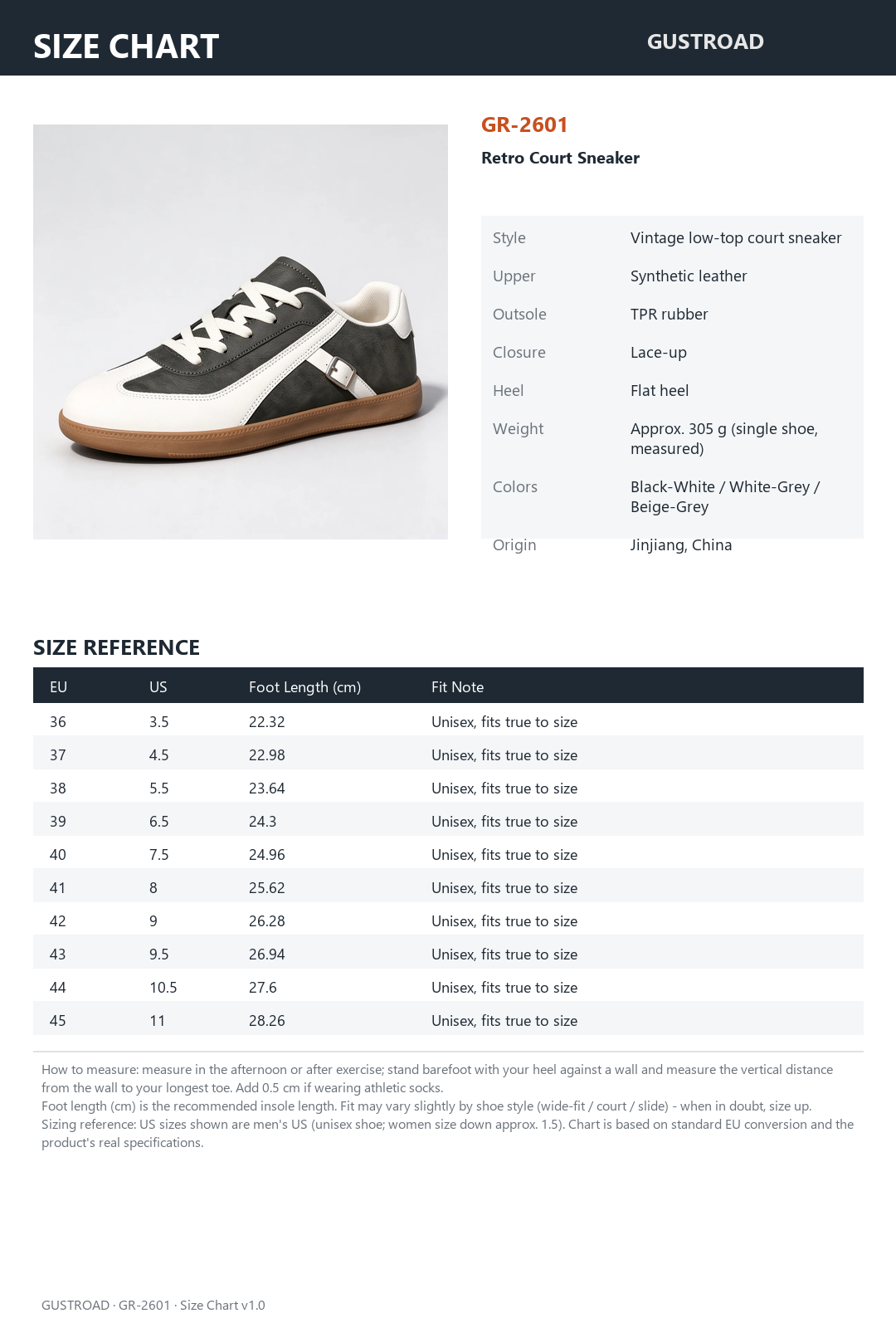 GR-2601 Retro Court Sneaker - Vintage Low-Top Synthetic Leather, Two-Tone Lace-Up, EU 36-45 photo 11