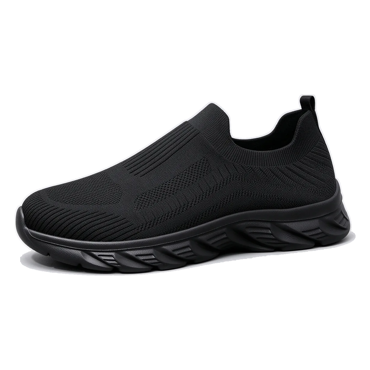 GR-2504 Mens Knit Slip-On Walking Shoes - Lightweight Breathable Flyknit, No-Lace EVA Sole, Black photo 9
